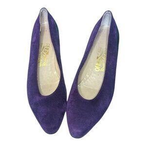VTG Salvatore Ferragamo Purple Green Kitten Wedge Pointed Toe 9AA